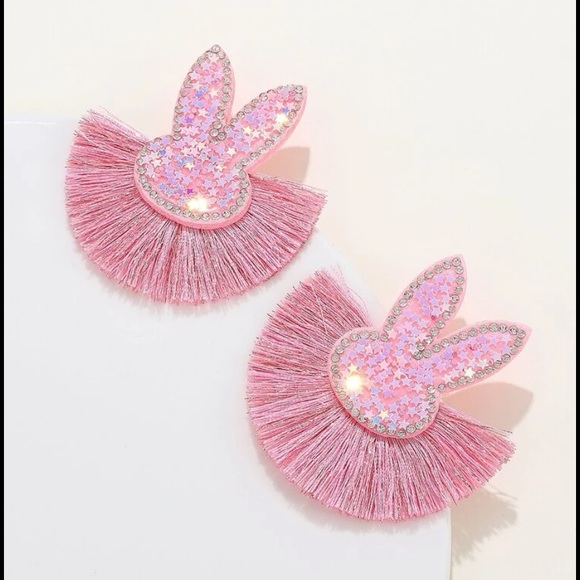 Pink Bunny and Fringe Earrings - Picture 2 of 7